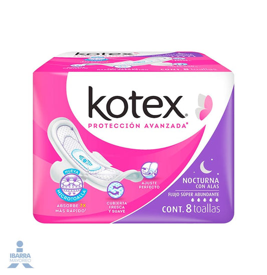Toalla Sanitaria Kotex Nocturna con alas 8 pzas.