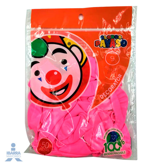 Globo Payaso Decorator Rosa Bebé no. 9 50 pzas