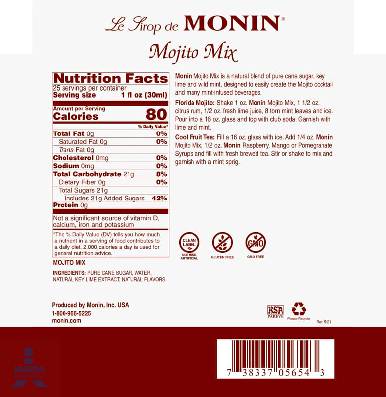 Saborizante Monin Mojito Mix 750 ml