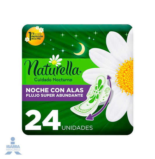 Toalla Sanitaria Naturella Manzanilla Nocturna con alas 24 pzas.