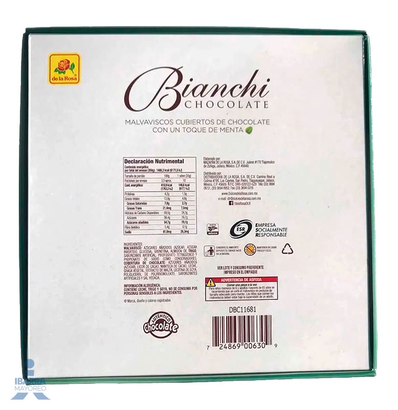 Malvavisco de la Rosa Bianchi Chocolate Menta 50 pzas.