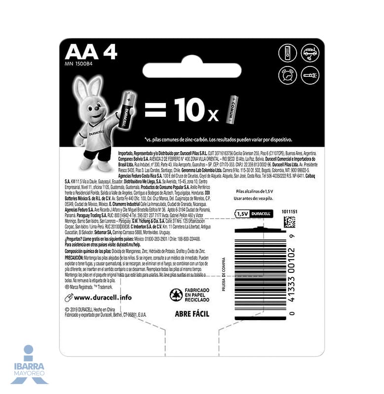 Batería Duracell AA 4 pzas.