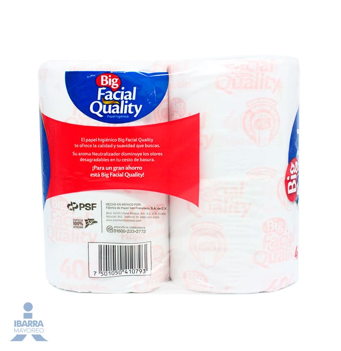 Papel Higiénico Big Facial Quality 400 hojas 4 rollos