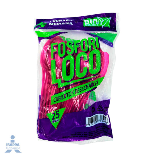 Cuchara Plástico Fosforiloco Colores Mediana 25 pzas