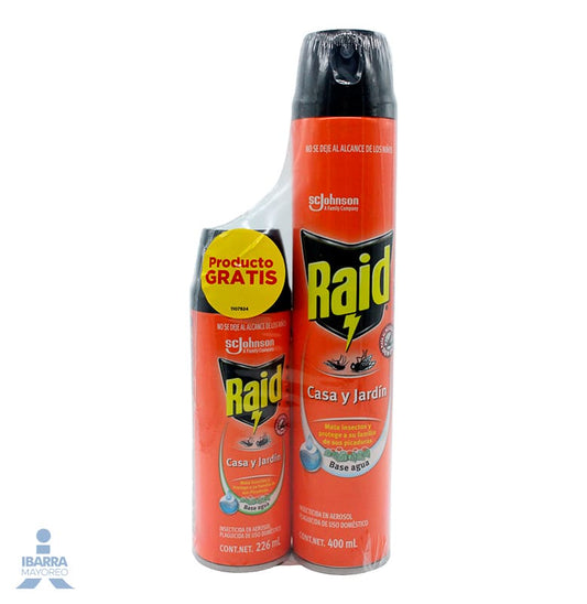 INSECTICIDA RAID CASA Y JARDIN AEROSOL 400 ML+CASA/J.226 ML.