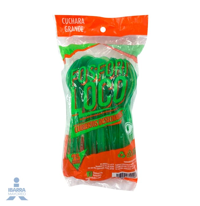 Cuchara Plástico Fosforiloco Colores Grande 25 pzas.