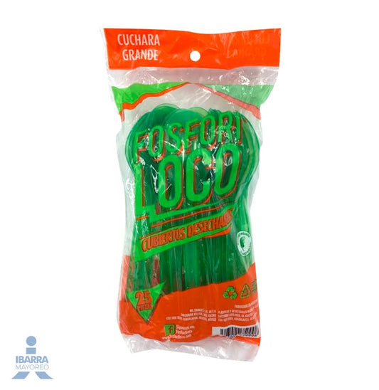 Cuchara Plástico Fosforiloco Colores Grande 25 pzas.