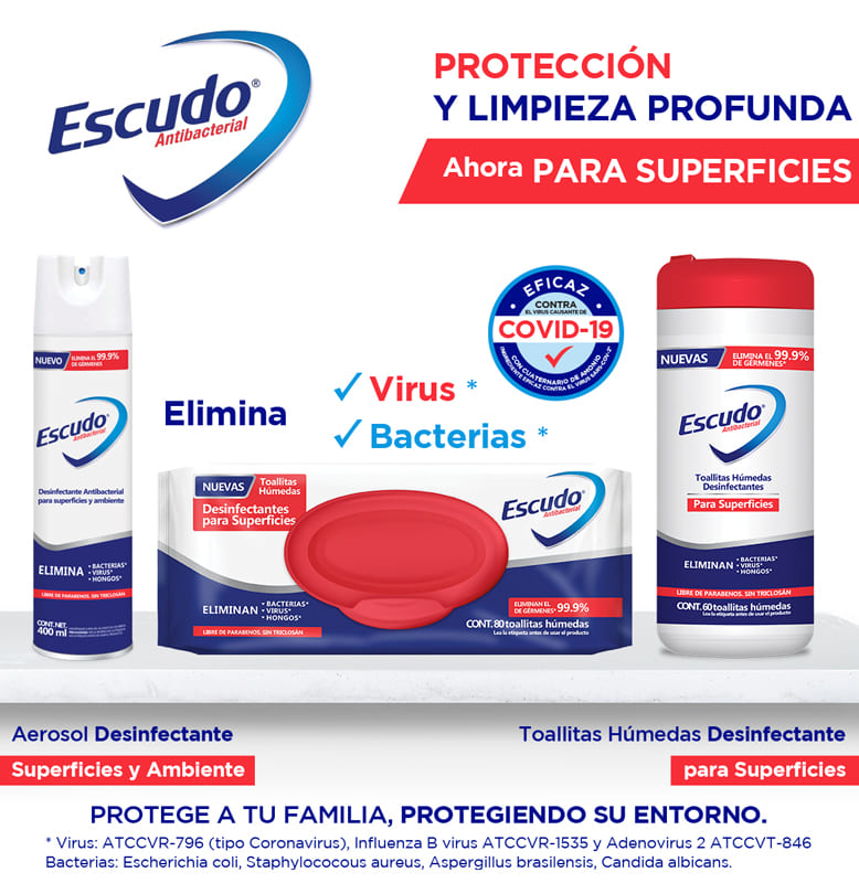 Desinfectante en Toallitas Húmedas Escudo Antibacterial 60 pzas.