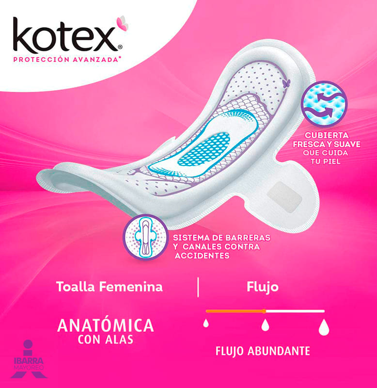 Toalla Sanitaria Kotex Anatómica con alas 10 pzas.
