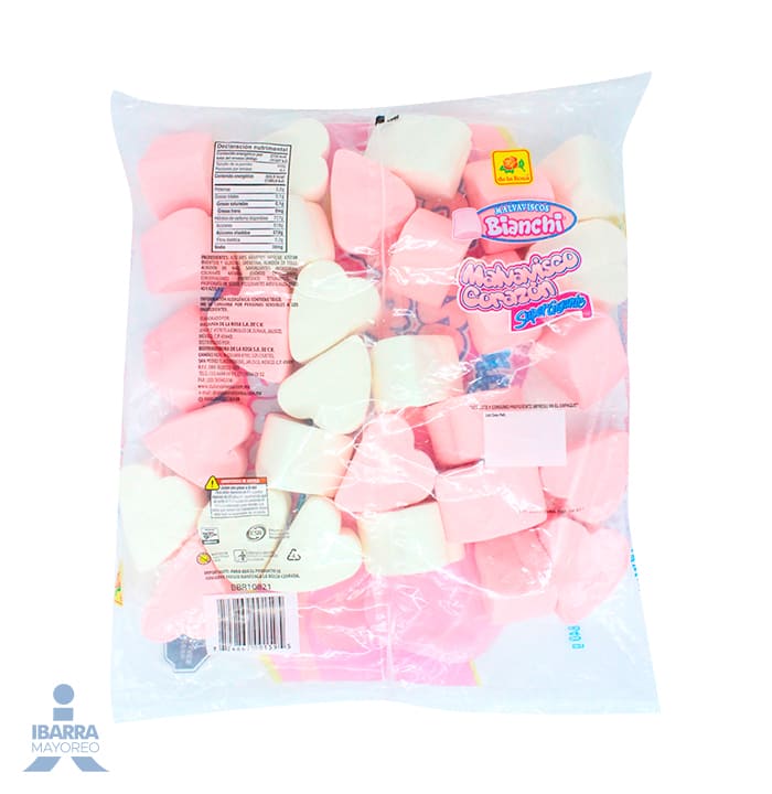 Malvaviscos Bianchi de la Rosa Súper Gigante Vainilla/Fresa Corazón 30 pzas.