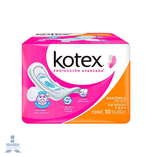 Toalla Sanitaria Kotex Anatómica con alas 10 pzas.