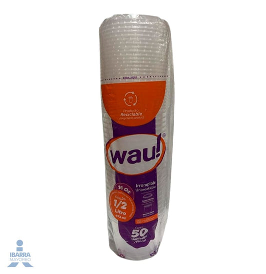 Envase plástico Wau con tapa 1/2 L 50 pzas.
