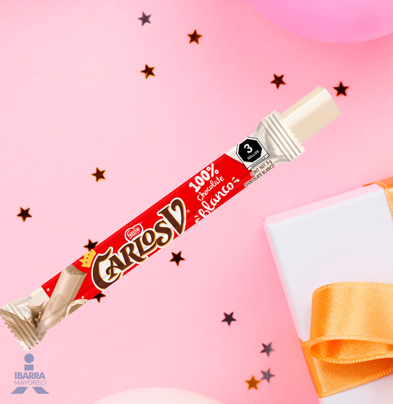 Chocolate Carlos V Stick Blanco bolsa con 20 piezas 8 g c/u