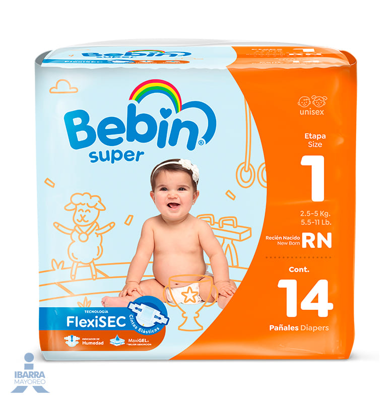 Pañal Bebin Súper Recién Nacido 14 pzas.