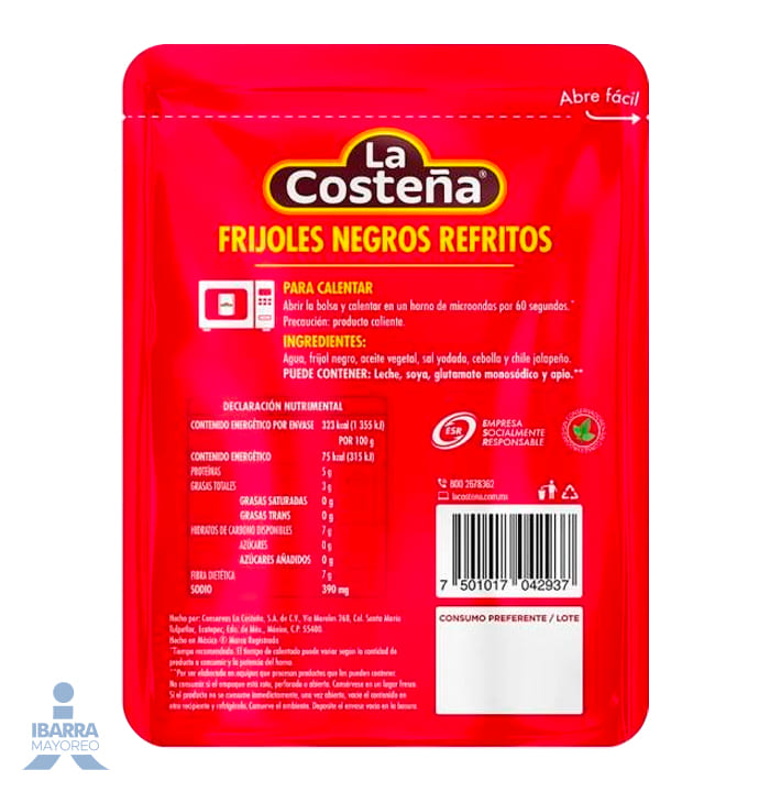Frijol Negro Refrito La Costeña Bolsa 430 g