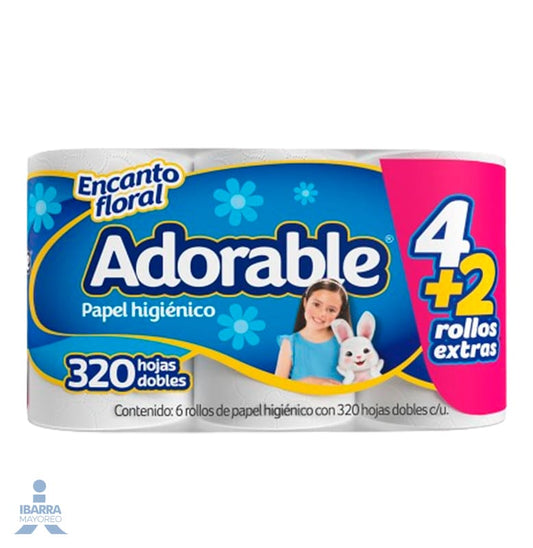 Papel Higiénico Adorable 320 hojas 4 rollos + 2
