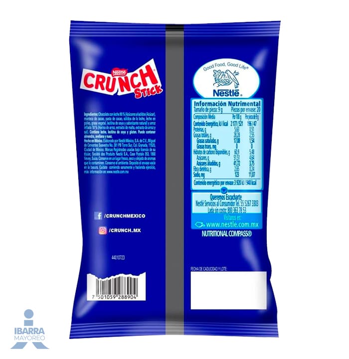 Chocolate Crunch Stick con 20 piezas de 9 g c/u