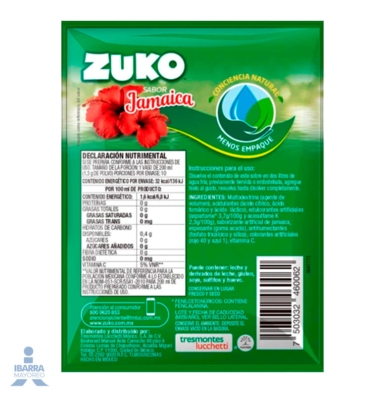 Bebida en Polvo Zuko Sabor Jamaica 13 g