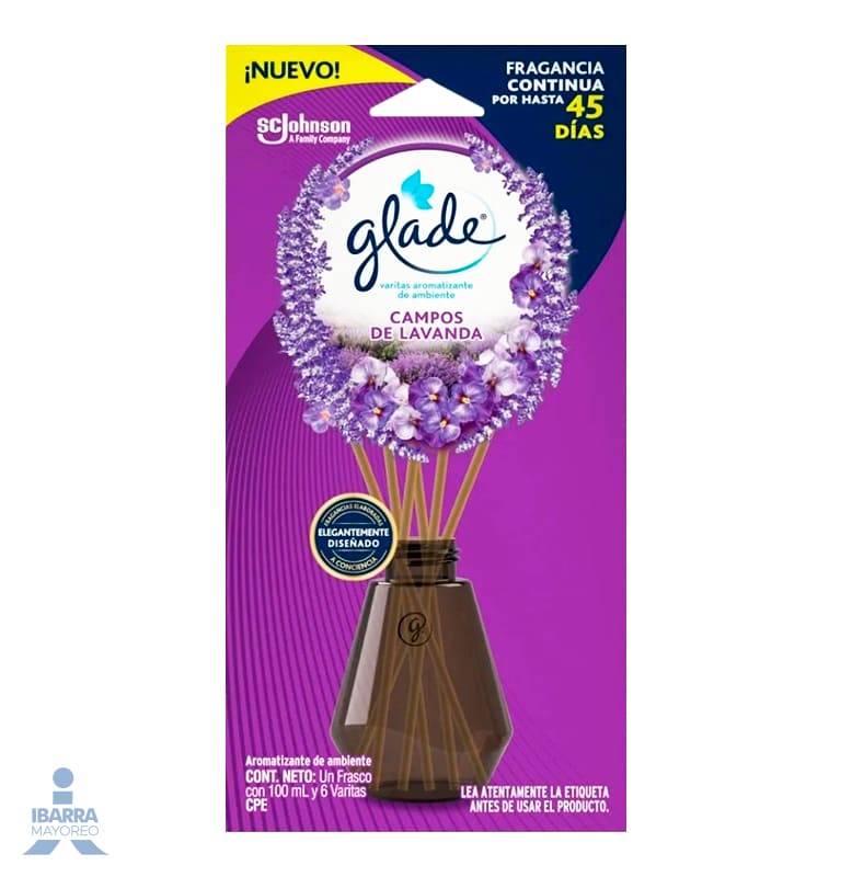 Aromatizante Glade Varitas Campos de Lavanda 6 pzas.
