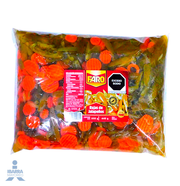 Chiles Jalapeños Rajas Faro Bolsa 800 g
