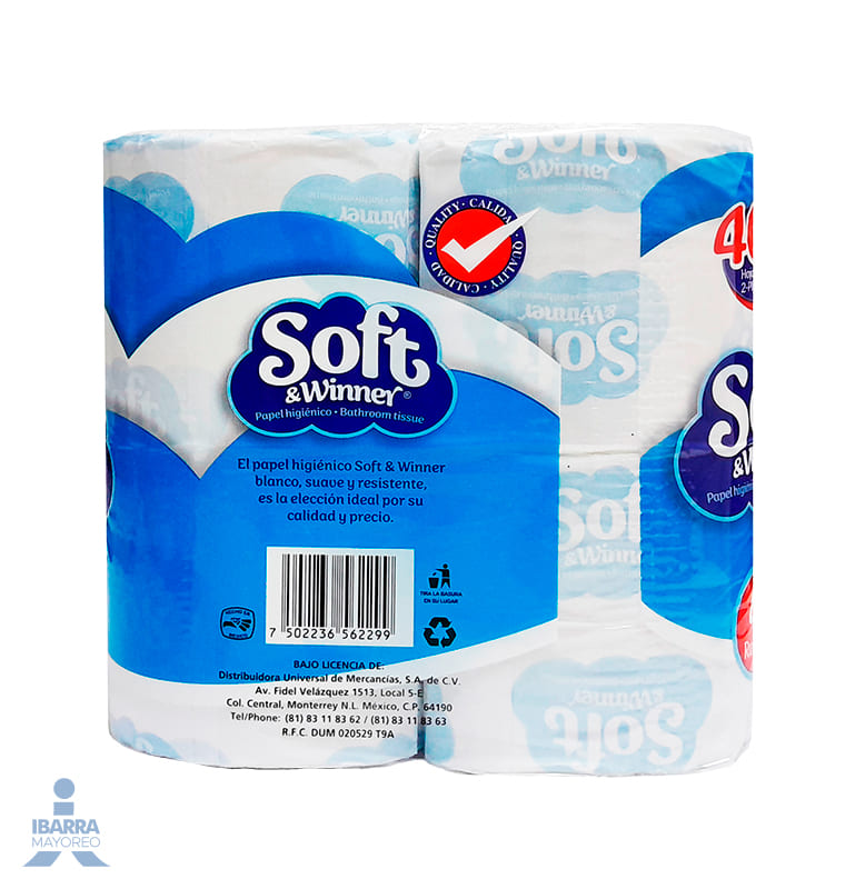 Papel Higiénico Soft & Winner 400 hojas 4 rollos