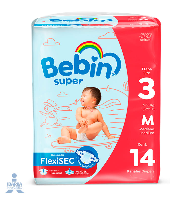 Pañal Bebin Súper Mediano 14 pzas.