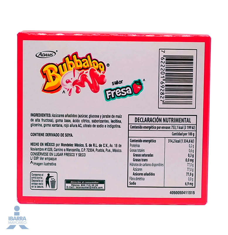 Goma de Mascar Bubbaloo Fresa 47/5.1 g
