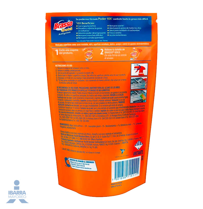 Limpiador Brasso Gold Naranja Antigrasa Repuesto 500 ml