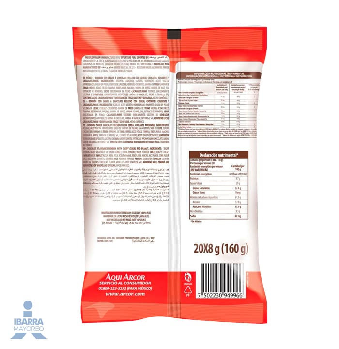 Chocolate Arcor Nikolo Cacahuate Stick 20/8 g