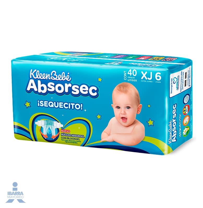 Pañal KleenBebé Absorsec Ultra Extra Jumbo 40 pzas.