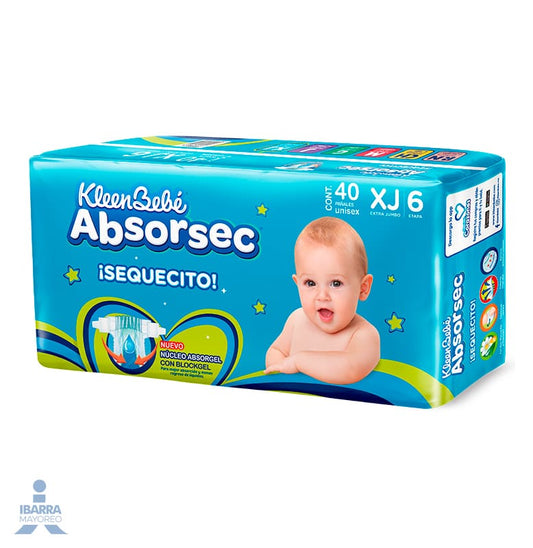 Pañal KleenBebé Absorsec Ultra Extra Jumbo 40 pzas.