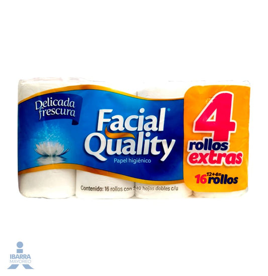 Papel Higiénico Facial Quality 240 hojas 12 rollos GRATIS 4 rollos