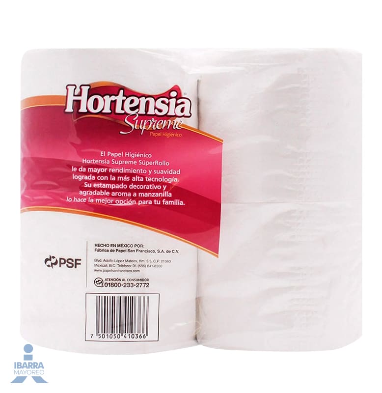 Papel Higiénico Hortensia Supreme Rosa 450 hojas 4 rollos