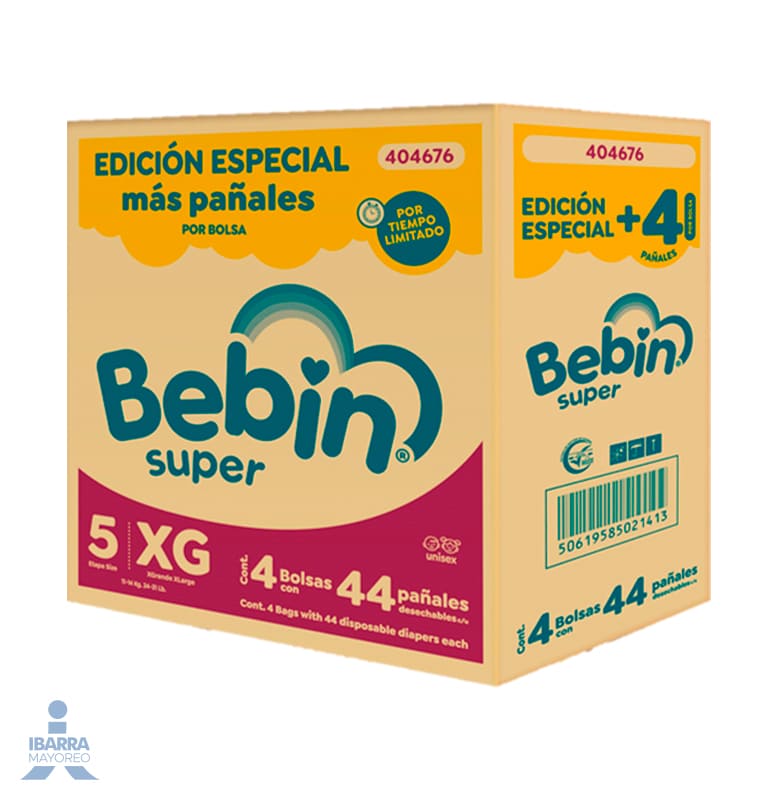 Pañal Bebin Super Extra Grande 40 pzas. + 4 pzas.