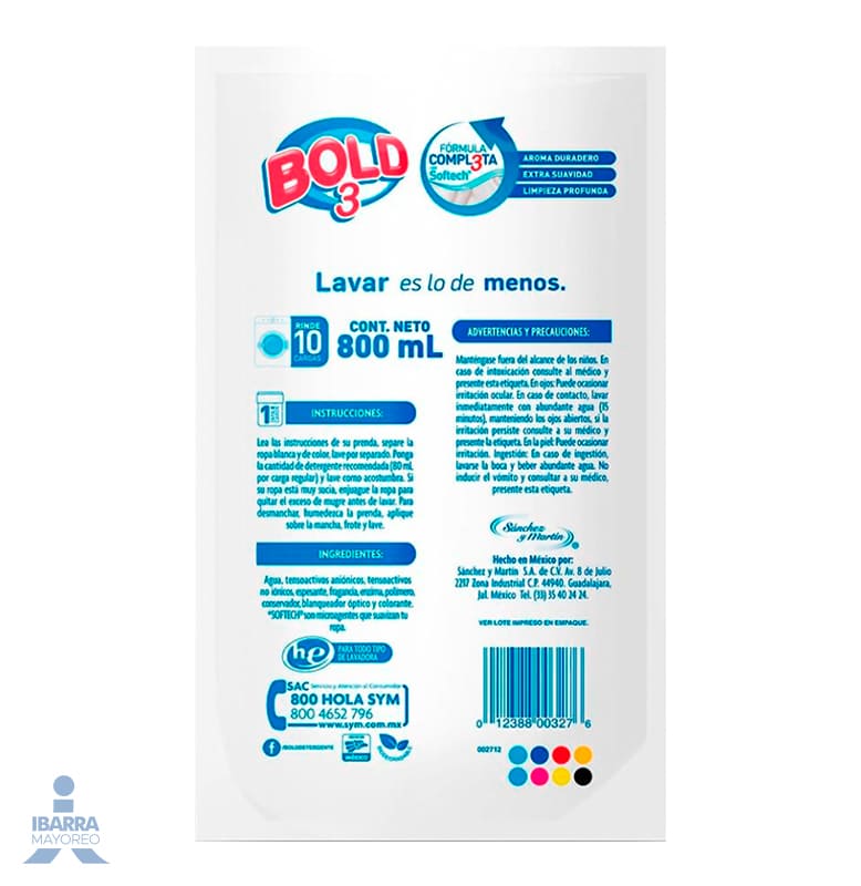 Detergente Líquido Bold 3 Flores 800 ml