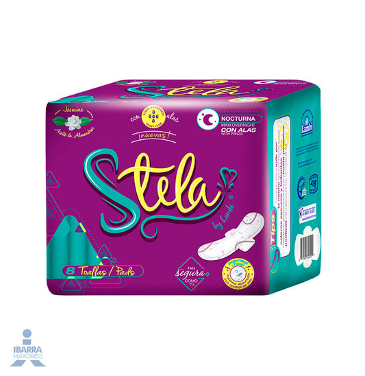 Toalla Sanitaria Stela Nocturna con alas 8 pzas.