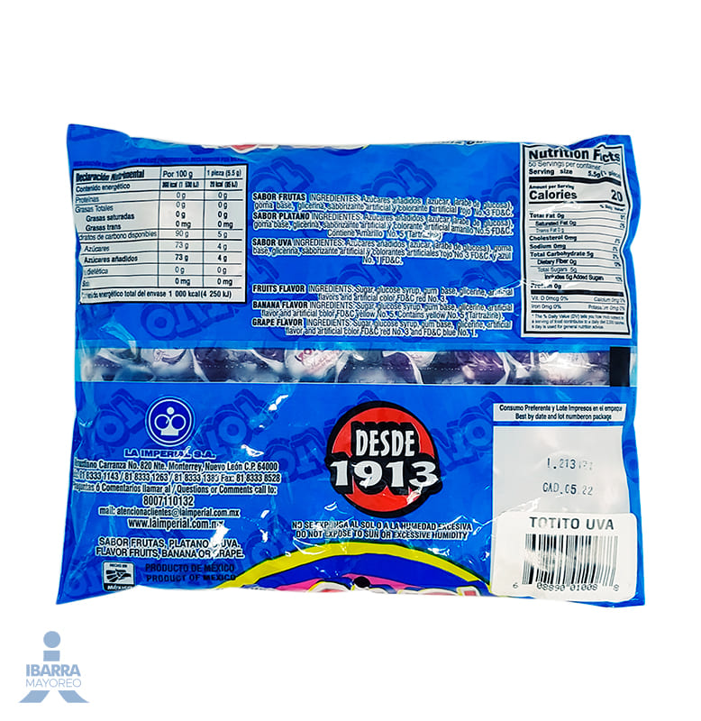 Goma de Mascar Totito Uva 50 pzas