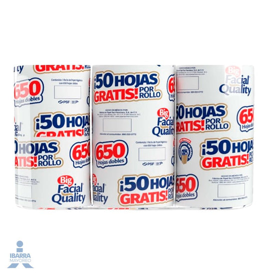 Papel Higiénico Big Facial Quality 650 hojas 6 rollos