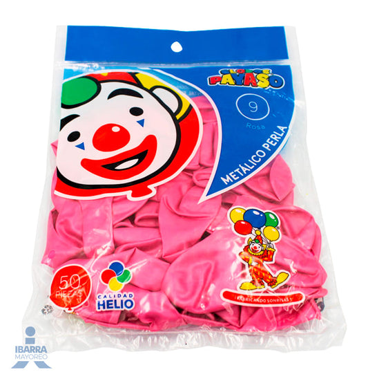Globo Payaso no. 9 Metálico Rosa Perla 50 pzas.