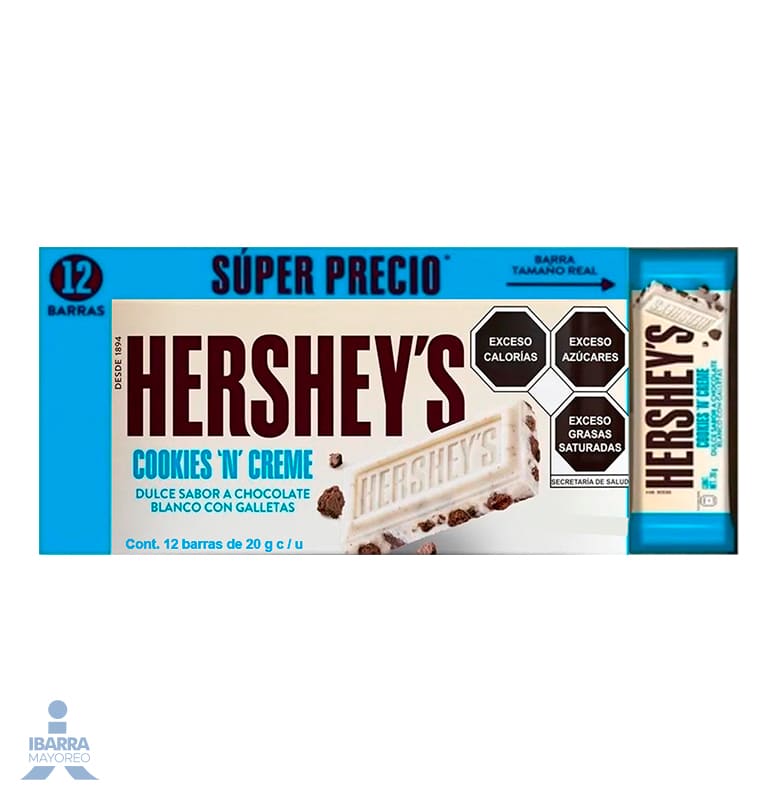 Chocolate Hersheys Cookies & Cream 12 pzas.