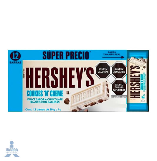 Chocolate Hersheys Cookies & Cream 12 pzas.