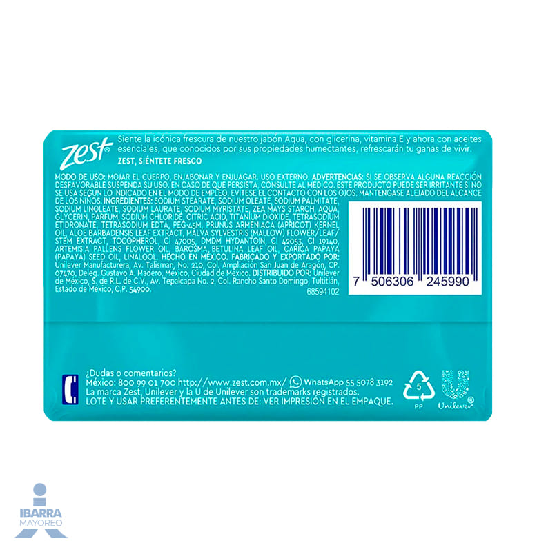 Jabón de Tocador Zest Aqua 135 g