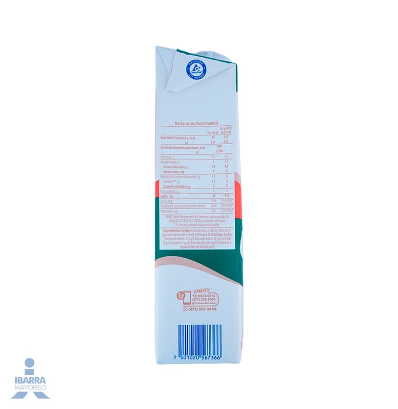 Leche Lala Ultrapasteurizada Entera Deslactosada 1 L