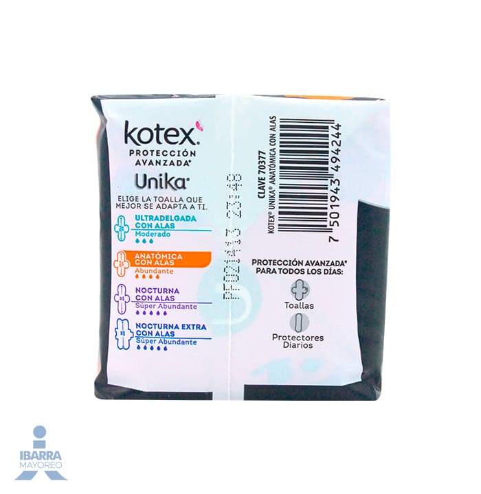 Toalla Sanitaria Kotex U By Anatómica 8 pzas.