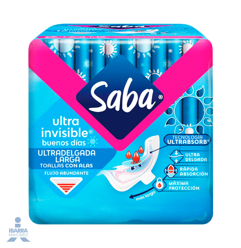 Toalla Sanitaria Saba Ultra Invisible con alas 10 pzas.