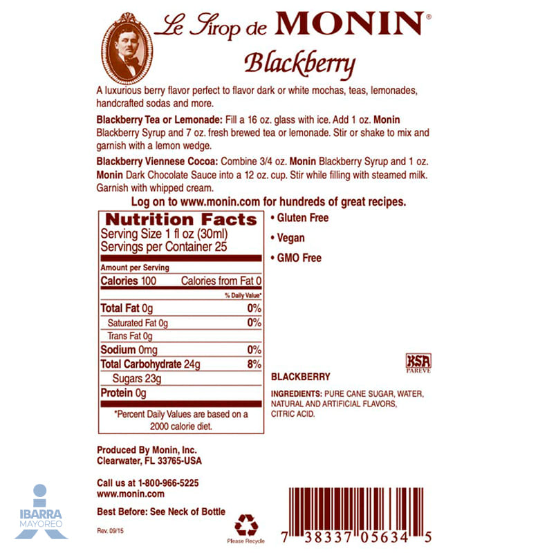 Saborizante Monin Blackberry 750 ml