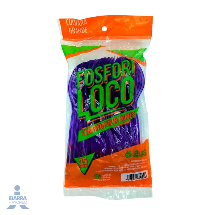 Cuchara Plástico Fosforiloco Colores Grande 25 pzas.