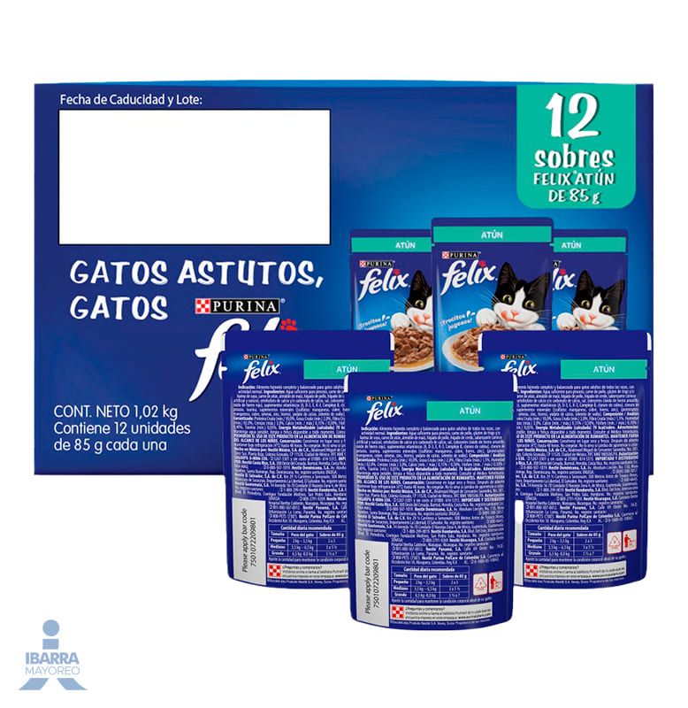 Felix alimento húmedo para gatos adultos atún 12 pouches 85 g