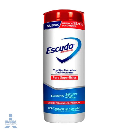 Desinfectante en Toallitas Húmedas Escudo Antibacterial 60 pzas.