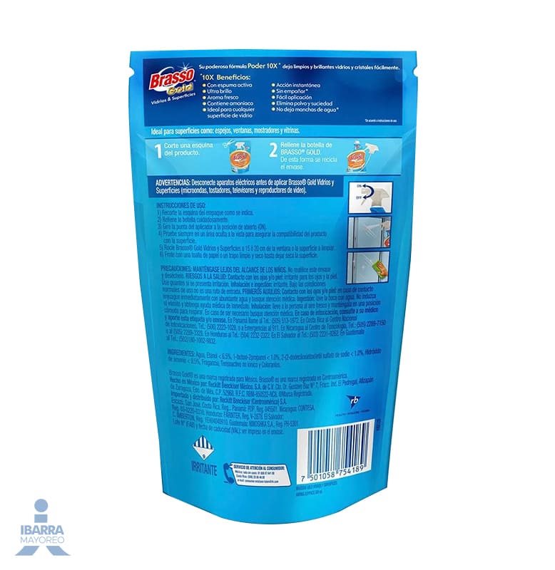 Limpiador Brasso Gold Vidrios y Superficies Amonia 500 ml